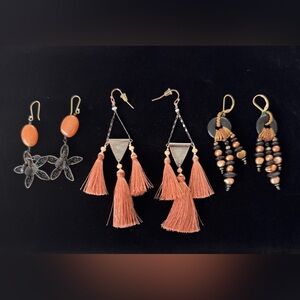 Bundle of 3 Bohemian Dangle Earrings Orange Tones